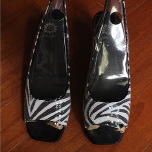 Black and White Sequin Zebra Print Yellow Box Women’s Wedges